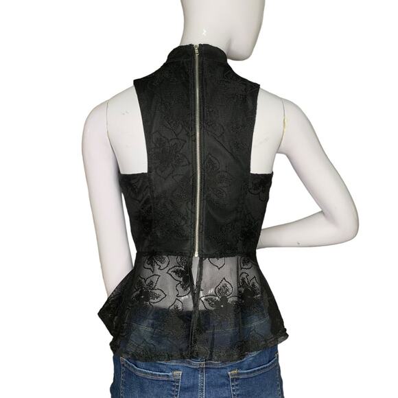 Charlotte Russe Halter Lace Top Black Zipper on back Size S Deep V - Picture 8 of 12